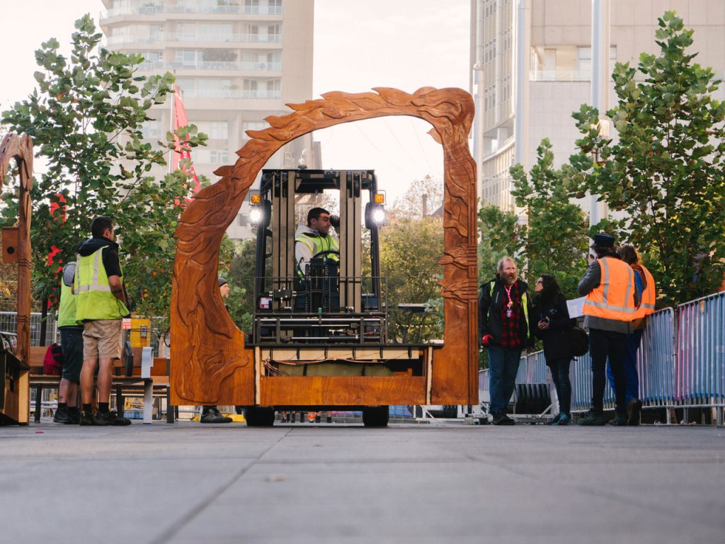 ECOPly CD Structural Pine Plywood harps created for a display