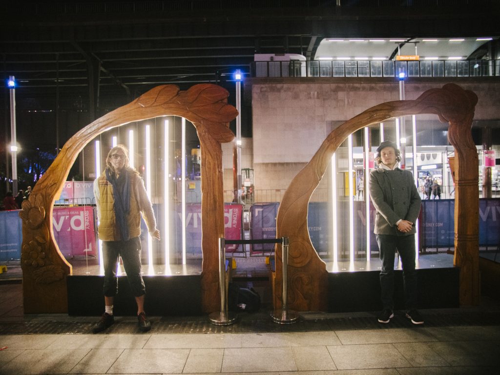 2019 Vivid Festival display using ECOPly to create plywood harps
